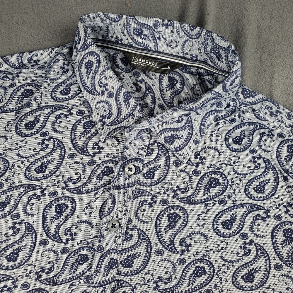 7 Diamonds Paisley Print Short Sleeve Polo Shirt Men's